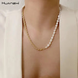 Baroque Pearls Asymmetry Chain Choker Necklace for Women Party