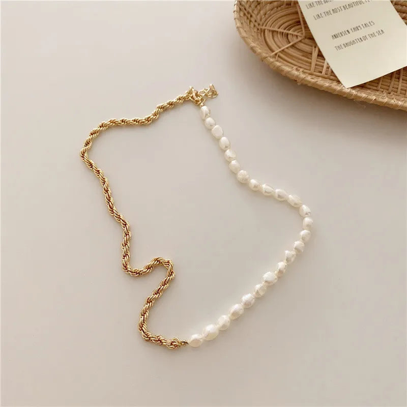 Baroque Pearls Asymmetry Chain Choker Necklace for Women Party