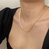 Baroque Pearls Asymmetry Chain Choker Necklace for Women Party