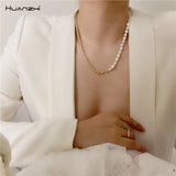 Baroque Pearls Asymmetry Chain Choker Necklace for Women Party
