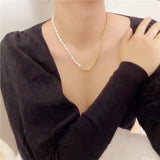 Baroque Pearls Asymmetry Chain Choker Necklace for Women Party
