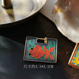 Vintage Geometric Lock Goldfish Carved Praying Hands Enamel Metal Brooch