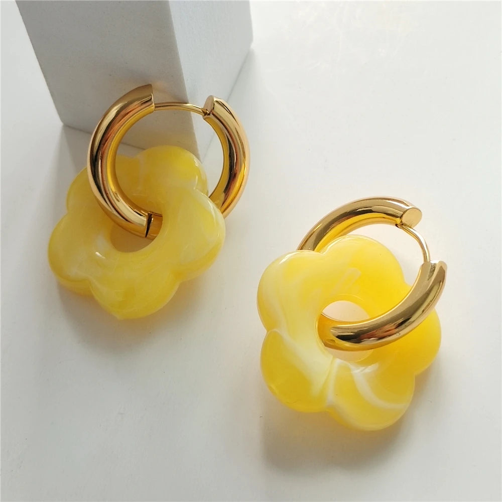 Acrylic Flower Resin Drop Earrings Hollow Circle Women Girls Jewelry