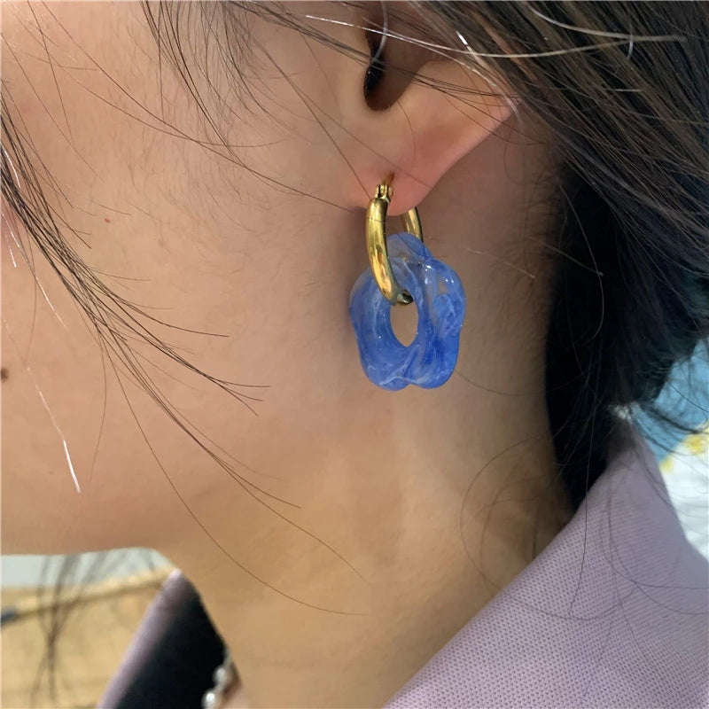Acrylic Flower Resin Drop Earrings Hollow Circle Women Girls Jewelry