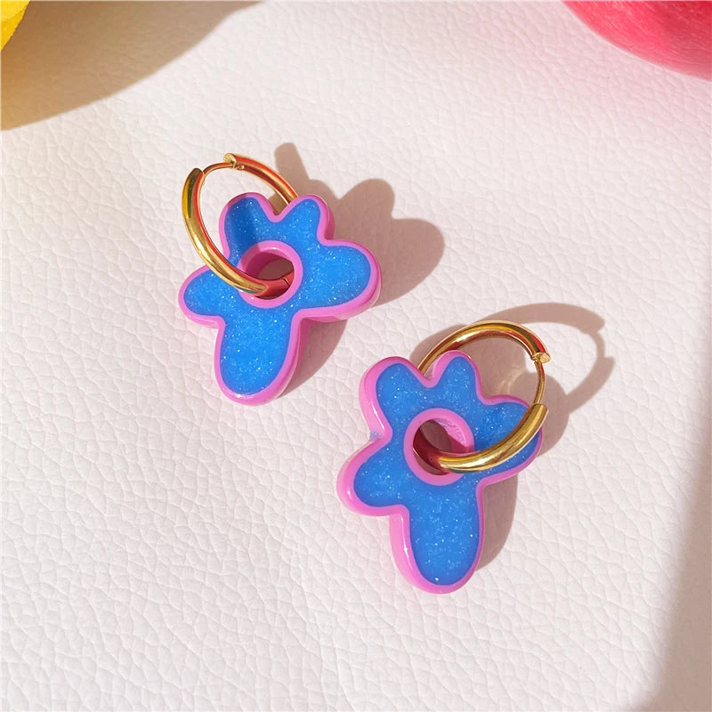 Acrylic Flower Resin Drop Earrings Hollow Circle Women Girls Jewelry