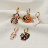 Halloween Metal Drip Pumpkin Cat Spider Zircon Earrings