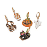 Halloween Metal Drip Pumpkin Cat Spider Zircon Earrings
