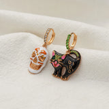 Halloween Metal Drip Pumpkin Cat Spider Zircon Earrings