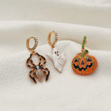 Halloween Metal Drip Pumpkin Cat Spider Zircon Earrings