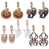 Halloween Metal Drip Pumpkin Cat Spider Zircon Earrings
