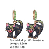 Halloween Metal Drip Pumpkin Cat Spider Zircon Earrings