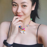 Harajuku Bead Dice Rainbow Mushroom Necklace for Women