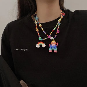 Harajuku Bead Dice Rainbow Mushroom Necklace for Women