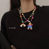 Harajuku Bead Dice Rainbow Mushroom Necklace for Women