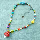 Harajuku Bead Dice Rainbow Mushroom Necklace for Women