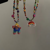 Harajuku Bead Dice Rainbow Mushroom Necklace for Women