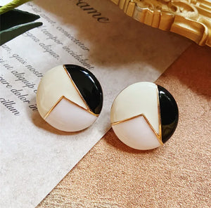 Geometric Glaze Enamel Stud Earrings Vintage Flower Stripe Girls Ear Jewelry