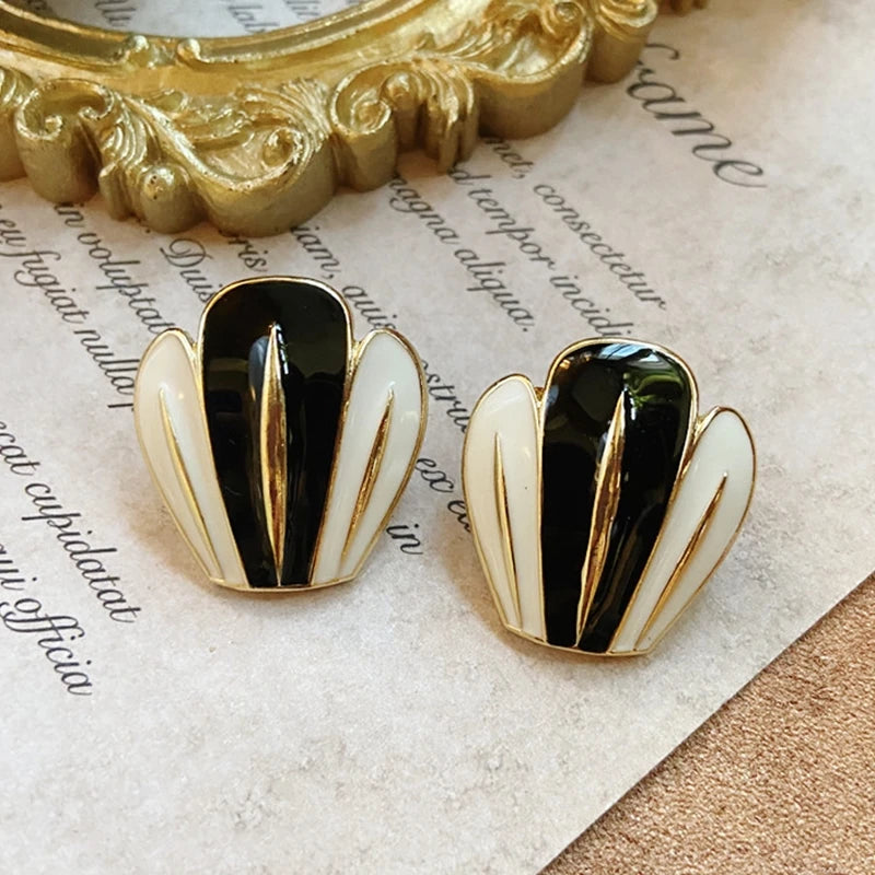 Geometric Glaze Enamel Stud Earrings Vintage Flower Stripe Girls Ear Jewelry