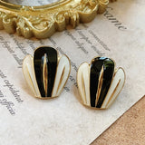 Geometric Glaze Enamel Stud Earrings Vintage Flower Stripe Girls Ear Jewelry