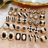 Geometric Glaze Enamel Stud Earrings Vintage Flower Stripe Girls Ear Jewelry