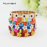 Boho Colorful Enamel Square Alloy Beaded Small Flower Metal Bracelet