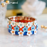 Boho Colorful Enamel Square Alloy Beaded Small Flower Metal Bracelet