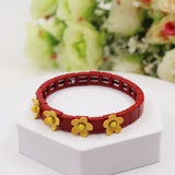 Boho Colorful Enamel Square Alloy Beaded Small Flower Metal Bracelet