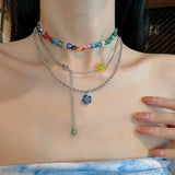 Hand-painted Flower Necklace Natural Freshwater Pearl Glass Beads Party Jewelry