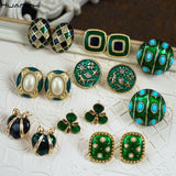 Enamel Green Baroque Pearl Stud Earrings for Women