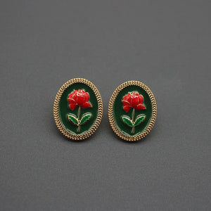 Enamel Green Baroque Pearl Stud Earrings for Women