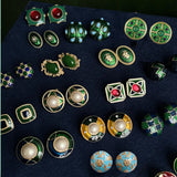 Enamel Green Baroque Pearl Stud Earrings for Women