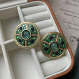 Enamel Green Baroque Pearl Stud Earrings for Women