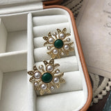 Enamel Green Baroque Pearl Stud Earrings for Women