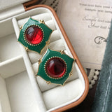 Enamel Green Baroque Pearl Stud Earrings for Women