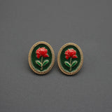 Enamel Green Baroque Pearl Stud Earrings for Women