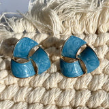 Vintage Enamel Drop Green Pearl Stud Earrings