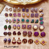 Vintage Purple Geometric Carved Stud Earring