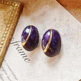 Vintage Purple Geometric Carved Stud Earring