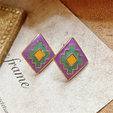 Vintage Purple Geometric Carved Stud Earring