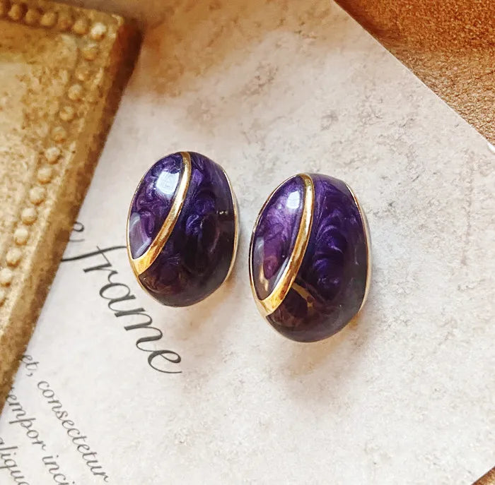 Vintage Purple Geometric Carved Stud Earring