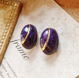 Vintage Purple Geometric Carved Stud Earring