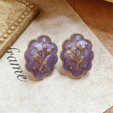 Vintage Purple Geometric Carved Stud Earring