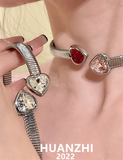 Punk Titanium Heart Rhinestone Necklace