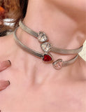 Punk Titanium Heart Rhinestone Necklace