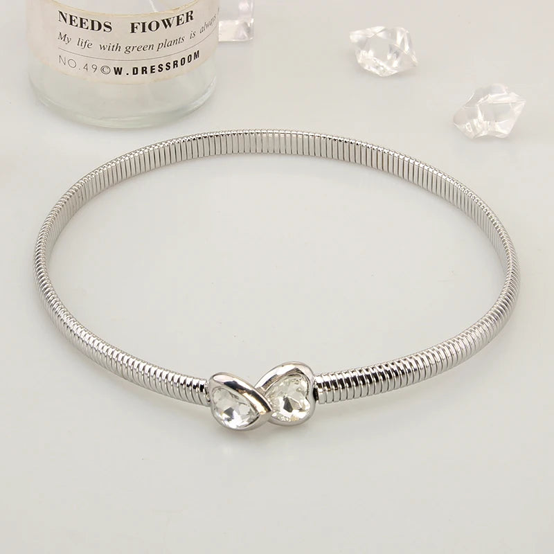 Punk Titanium Heart Rhinestone Necklace