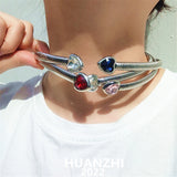 Punk Titanium Heart Rhinestone Necklace