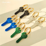Punk Metal Key Drop Earrings Geometric Round Earrings