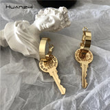 Punk Metal Key Drop Earrings Geometric Round Earrings