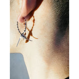Rock Metal Silver Lock Label Shaped Hoop Earrings Unisex
