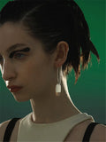 Rock Metal Silver Lock Label Shaped Hoop Earrings Unisex